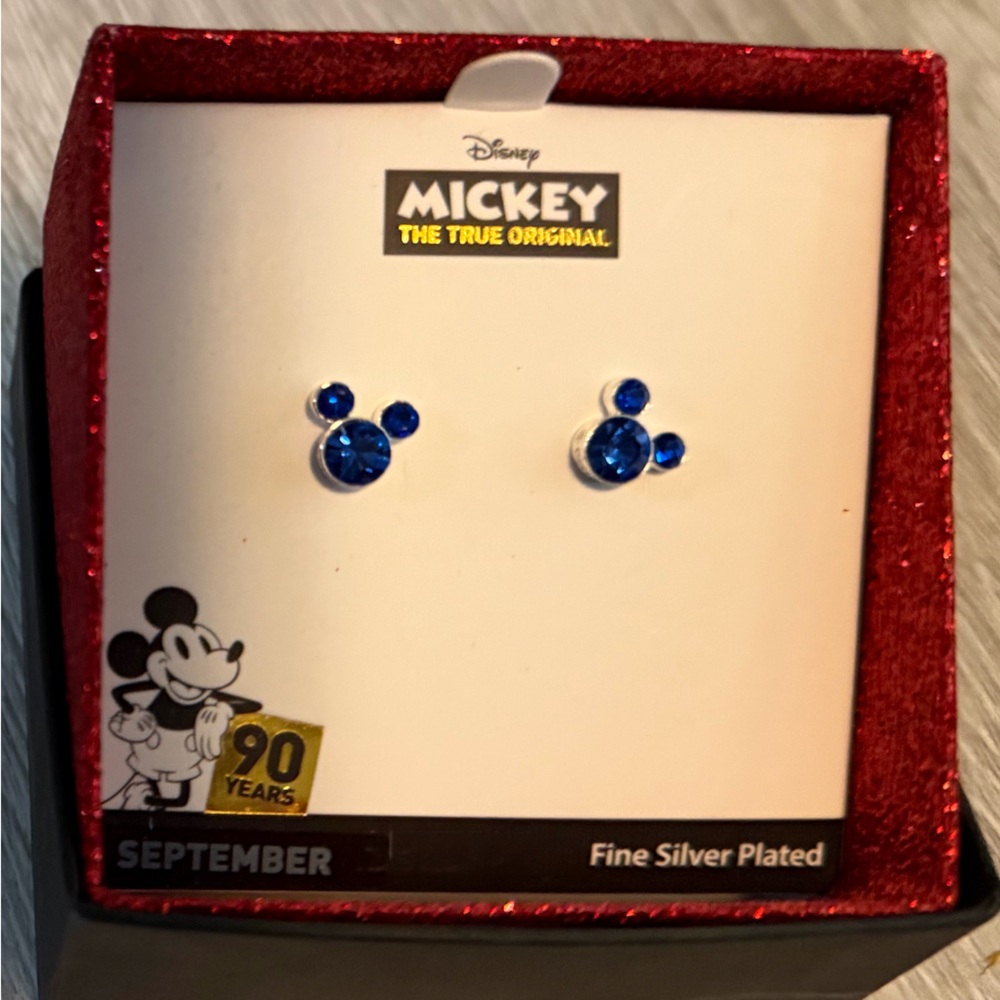 NWTIOB September Birthstone Sparkly Fine Silver Plated Mickey Mouse Earrings